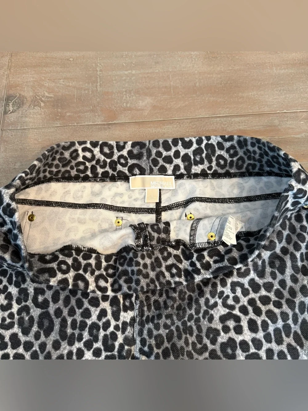 Michael Kors Womens Jeggings Size L Gray Black Leopard Print Pull On Stretch